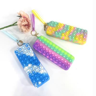 China Creative Rainbow Silicone Effort School Children Bubble Pouch Push Bubble Storage Bag Durable Silicon Relax Bubble Pen Bag for sale