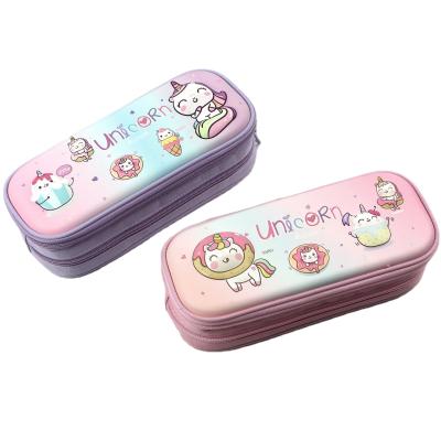 China Durable Emboss Unicorn Cat Fashion EVA Capacity 2 Large 2 Layers Pencil Case Zippers For Girls for sale