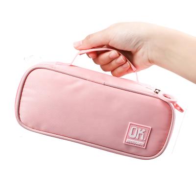 China Portable Durable Handheld Bag Colorful Pen Pencil Bag 3 Compartments Pocket Stationery Pencil Case Large Capacity Pencil Bag for sale