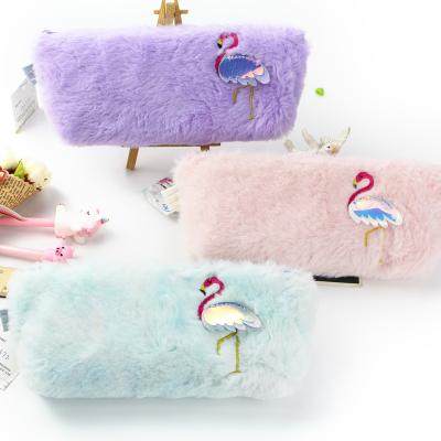 China Lovely Swan Fashion Fabric Fluffy Pencil Case Durable for sale