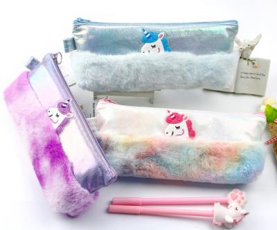 China New Design Durable Cute Plush Unicorn Single Zipper Pen Bag For Girls for sale