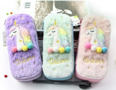 China Durable Cute Unicorn Pen Pocket Hot Sale Fashion Student Fur School Pencil Case for sale