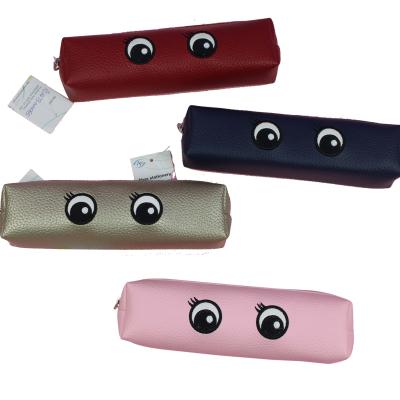 China Durable Small Eyes Design PU Pencil Case For Students for sale