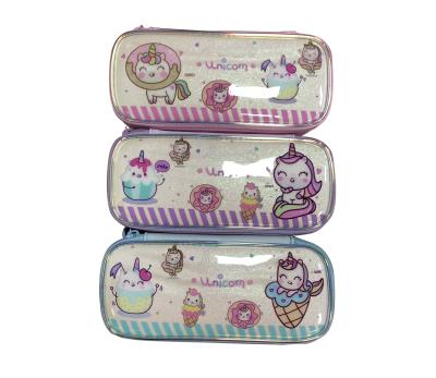 China Durable Transparent Plastic PVC Pencil Bag Box School Waterproof Unicorn Design Clear PVC Back To School for sale