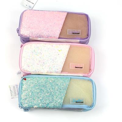 China Durable Glitter Mesh Rectangle Pen Pouch Back To School for sale