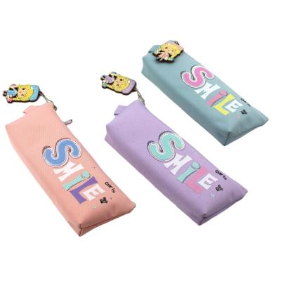 China Wholesale Custom Durable Fabric Single Zipper Korean Logo Stationery Pouch For Girls for sale