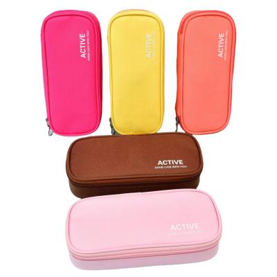 China Durable Colorful Canvas Student Pencil Case Creative Double Layer Multi Functional Stationery Bag for sale