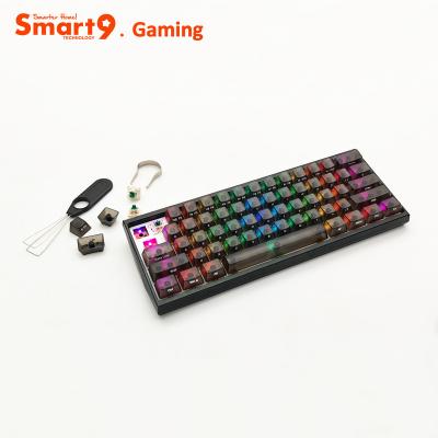 China Plug and Play/Metal/Multimedia Keys Wireless Smart9 Gaming Keyboard CNC Keyboard 60% Transparent Metal Double Keyboard for sale