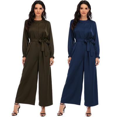 China Wholesale Fashion Women's Fashion Dubai Leisure Solid Color Wholesale Muslim Islamic Clothing Ladies Abaya With Belt for sale