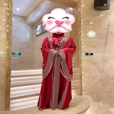 China Wholesale Fashion Solid Color Diamond Rhinestone Bat-sleeve Diamond Rhinestone Fashion Dubai Muslim Leisure Dress Abaya Long Robe With Turban for sale