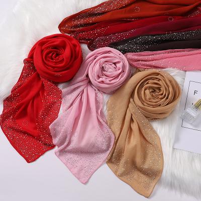 China Fashion Hot Fashion Wholesale Malaysia Solid Color Diamond Polyester Hijab Scarf Muslim Porcelain Jewelery Decor Shawl Scarf for sale