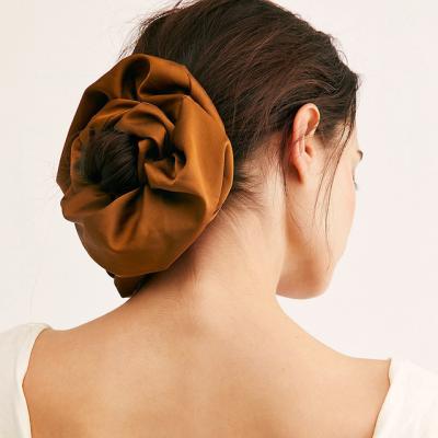 China Wholesale cheap satin fashion solid color ladies oversized pleated muslim hair scrunchie hair accessories for sale