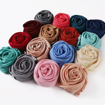 China Wholesale Simple Color Polyester Fashion Malaysia Hijab Scarf Shiny Color Shimmer Muslim Indonesia Women Scarf for sale