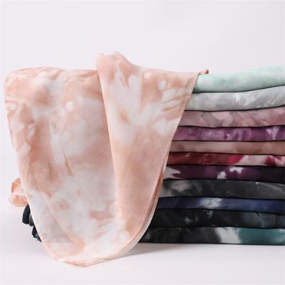 China Fashion New Arrival Dubai Pearl Chiffon Tie Dye Gradient Shawl Women Sunscreen Hijab Marble Print Muslim Scarf for sale