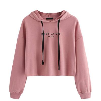 China 2019 Women's Crop Top Hoodie Printed Sweatshirt Anti-Shrink With Edge Rough Crop Top Pullover Hoodie for sale