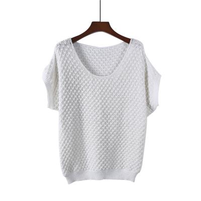 China 100% Cotton Short Sleeve White Pullover Womens Crewneck Sweater High Quality Womens Fall Sweaters for sale