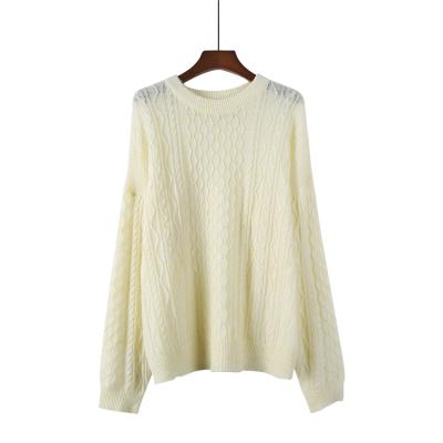 China Wholesale Women Winter Knitwear White Cable Knit Sweaters Crew Neck Pullover Sweater for sale