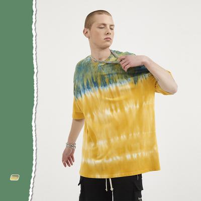 China 200g Green Yellow Two Colors T Shirt Round Neck Men Printed Casual T-shirts for sale