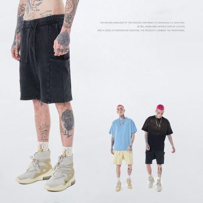 China 2022 Summer High Street Unisex Make Old Short Pants Wide Leg Shorts High Quality Pocket Shorts for Men for sale