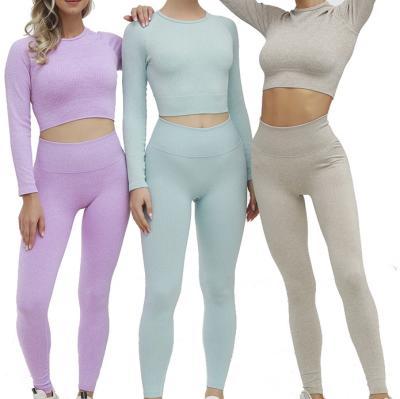 China Long Sleeves Crop Tops Gym Yoga Sets Pink Yoga Outfit Women Sets for sale