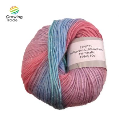 China Anti-bacteria 86% acrylic, 10% mohair and 4% metallic dyed pattern blended hand knitting yarns for sale