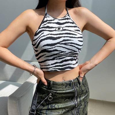 China 2021 New Summer Breathable Street Style Trend Jumpsuit Top Zebra Striped Print Women's Backless Tank Tops Mdreaming for sale