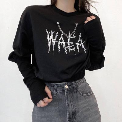 China Breathable Stylish Sweatshirt Round Neck Letter Print Chain Drop Shoulder Short Hoodie For Girls for sale