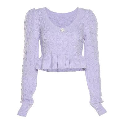 China Breathable Fashion Autumn Winter Casual Women Tops Long Sleeve Purple Girl Knit Pullover Sweater for sale