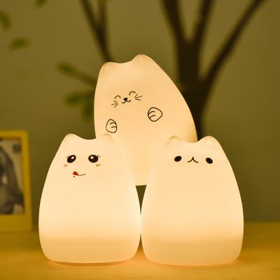 China USB Cat Night Light 7 Colors Cute Silicone Light Bedroom Touch Control Portable Led Lamp For Kids Gifts for sale