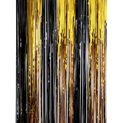 China Festival Decoration Pick Black And Gold Halloween Party Backdrops Decoration Photo Booth Aluminum Foil Fringe Curtains Long for sale