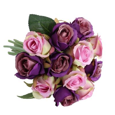 China Beautiful Colorful Flowers Artificial Rose Bridal Bouquet Artificial Silk Flowers for Wedding Reception Decoration for sale