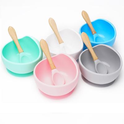 China BPA Free Kids Children Food Silicone Bowl And Spoon Set Anti-scald Safe Silicone Tableware Baby Suction Bowl for sale