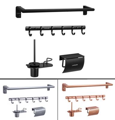 China With Hook Modern Style Wall Mounted Bathroom Clothes Hooks Toilet Brush Holder Toilet Paper Holder Towel Rack 4 Piece Combination Set for sale