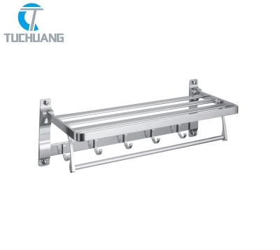 China Wall Mounted Type High Quality Aluminum Wall Mounted Shelves For Bathroom Towel Shelf With Hooks for sale