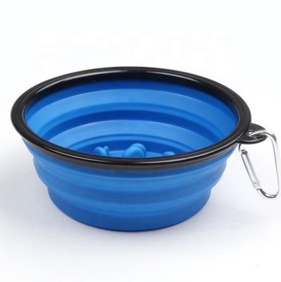 China Sustainable 2 in 1 Water and Food Travel Dogs 1L Slow Adjustable Dog Dish Feeder Silicone Bowl for sale