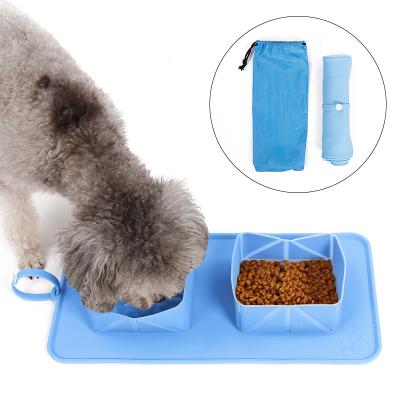 China Durable Non-Slip Feeder Bowl Pet Food Rolls Portable Silicone Collapsible Dog Food Mat For Outdoor Travel for sale