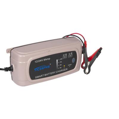 China LED Cheap Fast Charging 8A Automotive Battery Charger 12V / 24V 12V/8A 24V/4A Smart Battery Charger EU US UK AU for sale