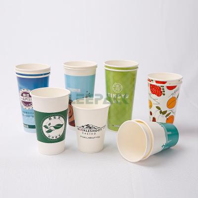 Chine Gobelet en papier froid à paroi simple de 16 oz, gobelet en papier jetable en gros enduit de PE pour boisson froide pour magasin de soda à vendre