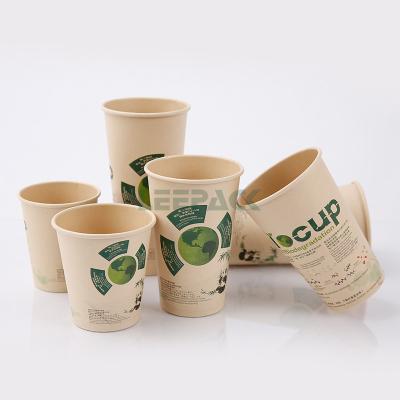 Chine le PLA biodégradable stocké écologique jetable de la tasse de papier 12oz a imprimé la tasse de papier en bambou compostable de conception avec le logo à vendre