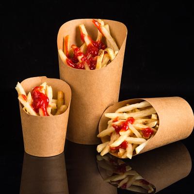 China Custom Logo Fast Food Disposable French Fries Kraft Paper Cups Potato Chips paper container For Snack for sale