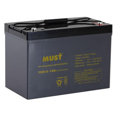 China UPS MUST 12V 100Ah Solar Deep Cycle Battery For Solar Charger for sale