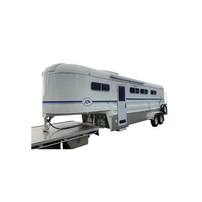 China Pick Up 2022 Horse Gooseneck 3 Horse Trailer Angle Loading Luxury Horses Floating Trailer With Living Quarters Kitchen for sale