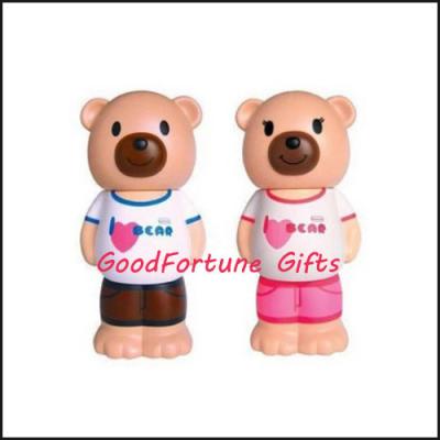 China PVC Rubber 3 setcion coin caster Bear money box coin bank for sale