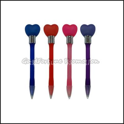 China promotion printed logo heart shape ballpoint led flash light pen gift for sale