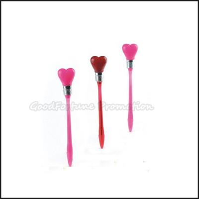 China Hot Sale Cheap Promotional printed logo led light Heart Shape ballpoint pen gift for sale