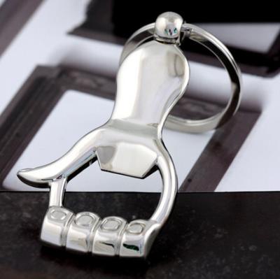 China New creative gift product metal gesture praise keychain keyrings bottle opener for sale