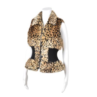 China Windproof Ladies Leopard Print Mink Faux Fur Vest Elastic Slimming Waist Shape Lapel Stylish Women Invest for sale