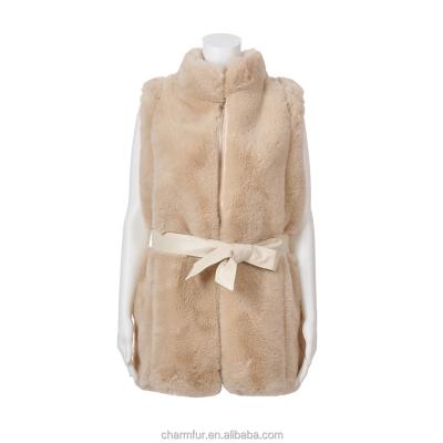 China Lady Rabbit Soft Faux Fur Waistcoat Style Quilted Vest Comic Collar Vest Plus Zipper With Leather Belt And Pockets for sale