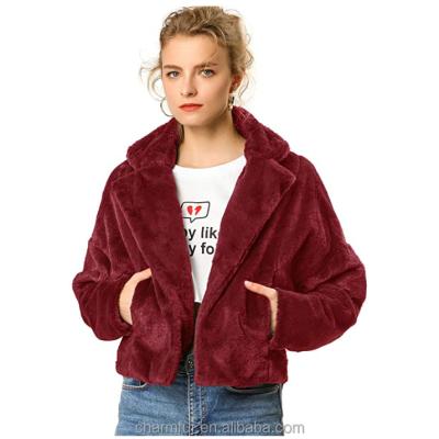 China Anti-wrinkle Women's Autumn Winter Cropped Jacket Notch Lapel Fluffy Faux Fur Coat for sale