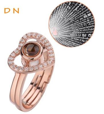 China Vintage Dina 2021 Women Jewelry Personalized Crystal Heart Two Pieces Set Copper Jewelry Customized Projection Rings For Lovers Gifts for sale